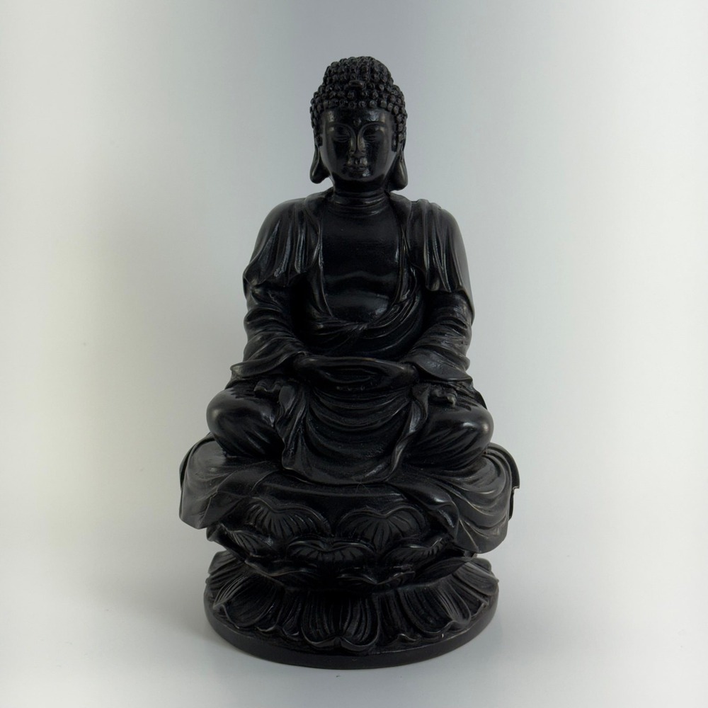 Buddha Statue Sitting in Meditation on Lotus Flower 7" Zen Serene Altar Peace